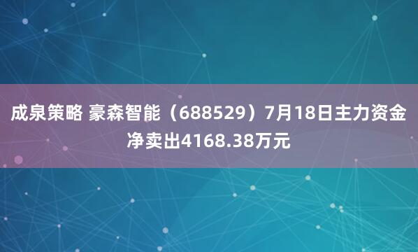 成泉策略 豪森智能（688529）7月18日主力资金净卖出4168.38万元